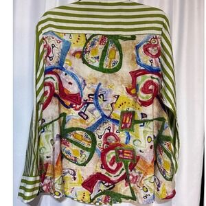 Green & White Striped Button-Up Shirt With Abstract Back Design By Shana‎